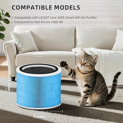 Core 200S Smoke Remover Replacement Filter for LEVOIT Core 200S Smart WiFi Air Purifier, Funmit 3-in-1 H13 True HEPA Filter Replacement and High-Efficiency Activated Carbon, Part # Core 200S-RF, 4Pack