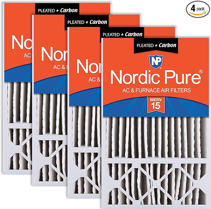 Nordic Pure 16x25x5 (Actual Size: 15 3/4 x 24 3/4 x 4 3/8) Honeywell Replacement Air Filters MERV 15 Plus Carbon 4 Pack