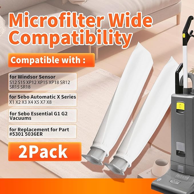 2-Pack MicroFilter fit for SEBO Auto-X S | Replacement Vacuum Filters for Windsor Sensor S12/S15/XP/SR & Essential G1 G2 Upright Vacuums |Replacement for Part#5301 5036ER Micro Hygiene Filter