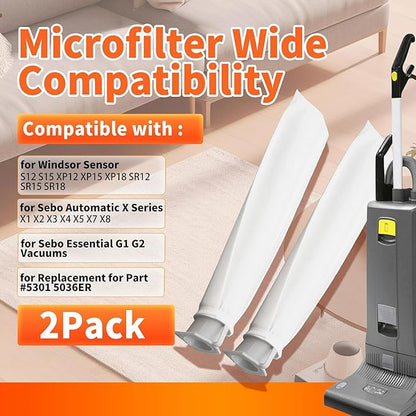 2-Pack MicroFilter fit for SEBO Auto-X S | Replacement Vacuum Filters for Windsor Sensor S12/S15/XP/SR & Essential G1 G2 Upright Vacuums |Replacement for Part#5301 5036ER Micro Hygiene Filter