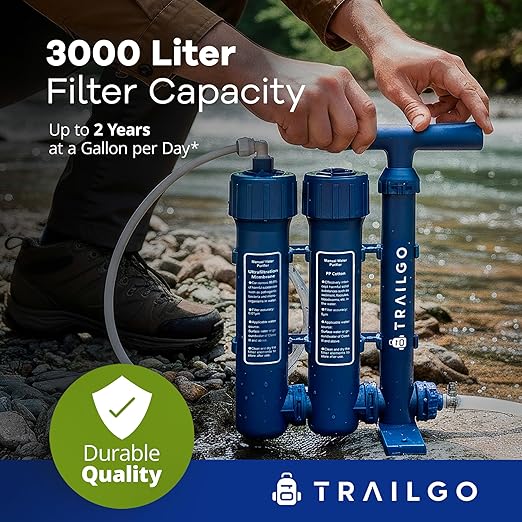 Pro Water Purifier Water Purification System for Survival - High-Volume Hand Pump Portable Water Filter for Camping, Hiking, Hunting, Emergency Preparedness - 3-Stage Water Filtration System