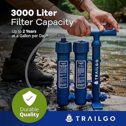 Pro Water Purifier Water Purification System for Survival - High-Volume Hand Pump Portable Water Filter for Camping, Hiking, Hunting, Emergency Preparedness - 3-Stage Water Filtration System