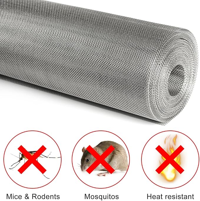 Stainless Steel Woven Wire Mesh 304 Stainless Steel Mesh Sheet, Heat-Resistant Woven Wire Rodent Mesh Garden Insect Screen Airbrick Filter Net with 2 Mm Mesh Hole Never Rust
