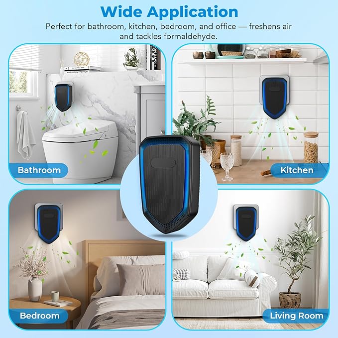 Air Ionizers Plug In Negative Ion Air Purifiers Quiet Air Freshener for Home Bedroom Office Basement - Portable Mini Air Cleaner Odor, Smoke, Dust, Pet Smell (6, Black)