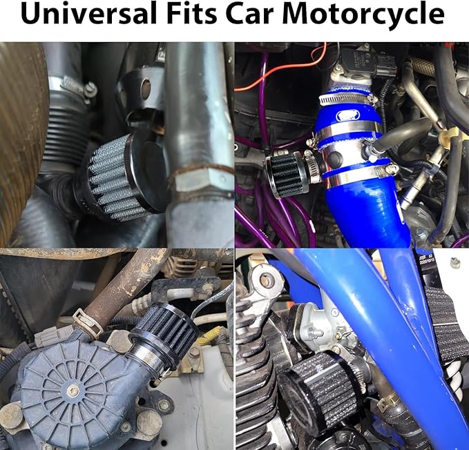 Air Intake Filter - 1" Universal Breather Filter, Automotive Cold Air Filter, Car Valve Cover Oil Breather Turbo Vent Crankcase Cleaner Accessory, Fits Car Motorcycle (Silver)