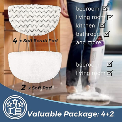 Flammi 4 Scrub+2 Soft Steam Mop Replacement Pad & 6 Scent Discs for Bissell Powerfresh Steam Mop 1940 1806 1440 1544 Series, Model 2685A 2075A 19402 19404 19408 1940A 1940Q 1940T 1940W, Part# 5938