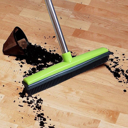 Multifunctional Broom, Telescopic Carpet Rake Rubber Pp 12.6in Brush Easy Wash Floor Carpet Broom for Pet Hair Dust Removal Tile Window Cleaner (Green)