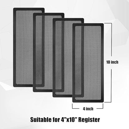 Floor Register Vent Cover, 4"x10" Magnetic Air Vent Screen Mesh Covers for Home Floor/Wall/Ceiling Registers Air Vent Filters, Black (4 Packs)