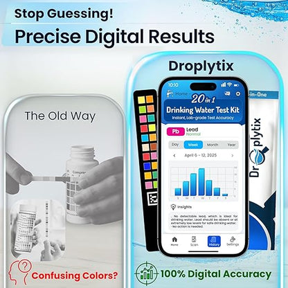 20-in-1 Drinking Water Test Kit with Mobile App, Lab-Precision Home Water Testing Strips for Tap and Well Water, Tests pH, Hardness, Lead, Iron, Chlorine, Nitrate, Fluoride, Heavy Metals