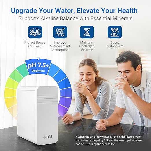 LCF 0.01μm Ultra-Filtration Under Sink Water Filter System, 3-Stage Alkaline Mineral pH+ Water Purifier, LED UV-C Ultrąviolët SUS304 Faucet, Reduces up to 99.9% of Baçtёria, Bad Taste & Chlorine