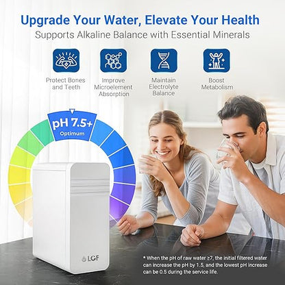 LCF 0.01μm Ultra-Filtration Under Sink Water Filter System, 3-Stage Alkaline Mineral pH+ Water Purifier, LED UV-C Ultrąviolët SUS304 Faucet, Reduces up to 99.9% of Baçtёria, Bad Taste & Chlorine