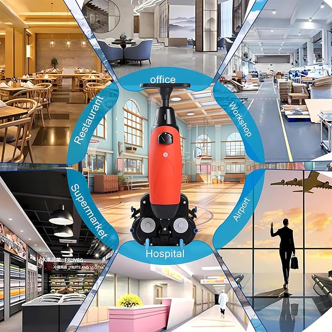 Floor Polisher Commercial, Dual-Brush Rotary Floor Scrubber, Lightweight Electric Floor Cleaner, 360° Rotating Head, Wet Dry Floor Cleaner for Offices & Schools White