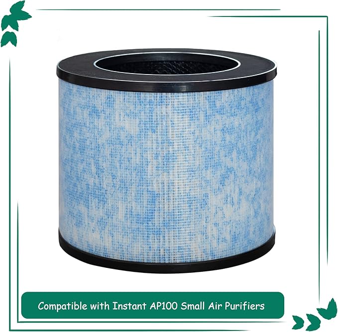 F100 Filter Replacement, Compatible with Instant® AP100 Small Air Purifier, H13 Grade True HEPA Filter with Antimicrobial Coating and Activated Carbon Filter, 2 Pack