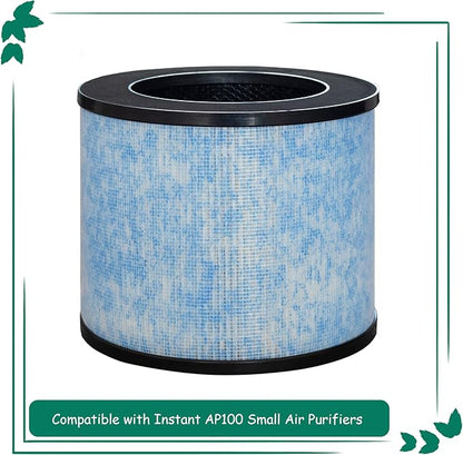 F100 Filter Replacement, Compatible with Instant® AP100 Small Air Purifier, H13 Grade True HEPA Filter with Antimicrobial Coating and Activated Carbon Filter, 2 Pack