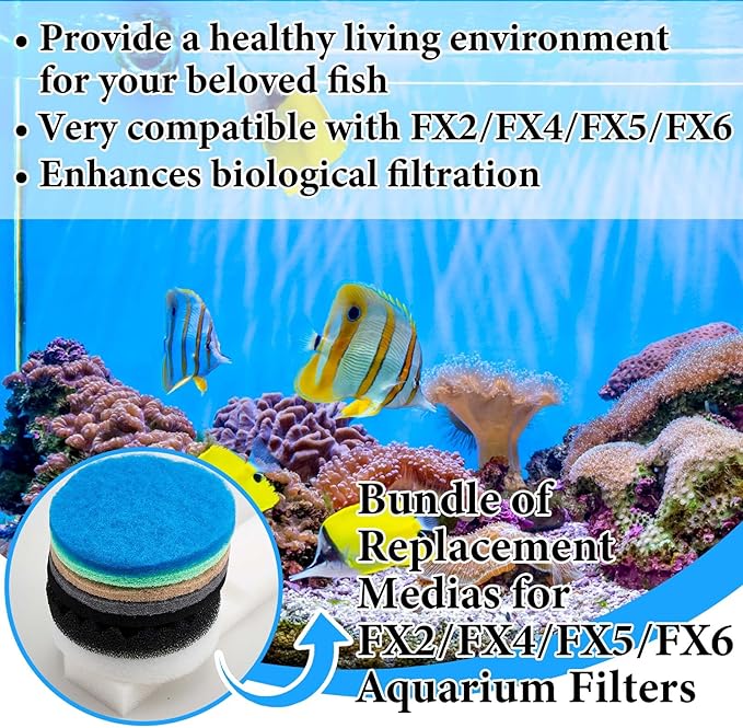 31 Pcs Compatible with Fluval Fx4/Fx5/Fx6 Replacement Filter Media, 3 Foam Block, 3 Carbon and 3 Water Polishing Pad, 2 Bio-sponge 3 Filter Pads, 3 Carbon, 9 Nitrite/Phosphate/Ammonia Remover