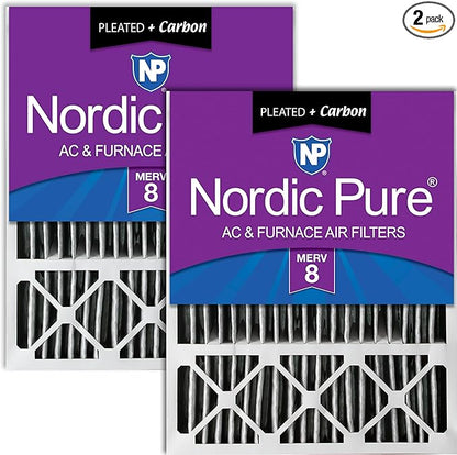Nordic Pure 20x25x5 (Actual Size: 19 3/4 x 24 3/4 x 4 3/8) Lennox X6673 X6675 Replacement Air Filter MERV 8 + Carbon 2 Pack