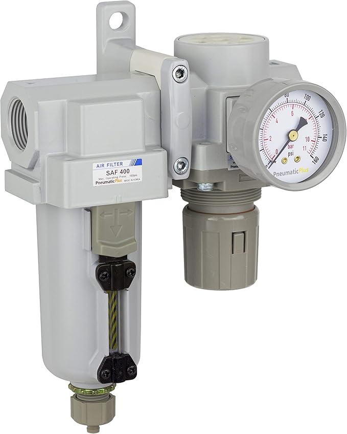 PneumaticPlus SAU420-N06G-MEP Compressed Air Filter Regulator Combo 3/4" NPT - Metal Bowl, Manual Drain, Bracket, Gauge