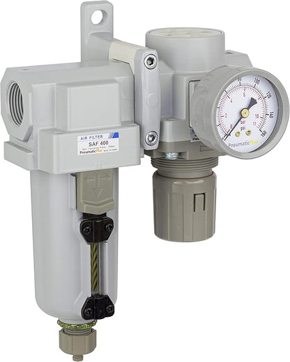 PneumaticPlus SAU420-N06G-MEP Compressed Air Filter Regulator Combo 3/4" NPT - Metal Bowl, Manual Drain, Bracket, Gauge