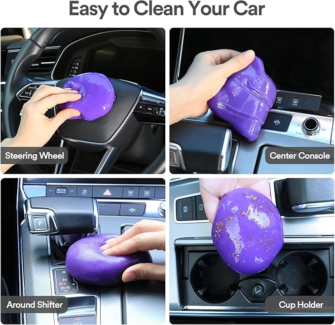 PULIDIKI Car Cleaning Gel for Car Cleaning Putty Car Putty Auto Detailing Tools Car Slime Cleaner Dust Cleaning Gel for Car Interior Cleaner Car Accessories Keyboard Cleaner Purple, 4 Pack (100g Each)