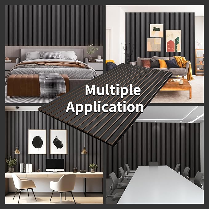 Wood Slat Wall Panel, 48'' x 24'' Wood Panels for Wall, 3D Soundproof Wall Panels, Large Acoustic Panels for Interior Ceiling and Wall Decor Noise Reduction, 2 Pack, Smoky Wood