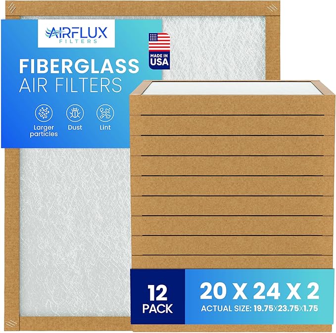 Fiberglass Air Filter -20x24x2Air Filter 12 Pack - Non Pleated 20"x24"x2", AC Filters for Home, Fiberglass, HVAC filters, Heater, Furnace Catcher for Dust - 1 YEAR SUPPLY