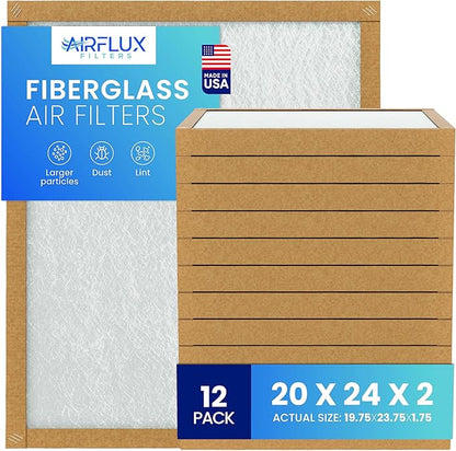 Fiberglass Air Filter -20x24x2Air Filter 12 Pack - Non Pleated 20"x24"x2", AC Filters for Home, Fiberglass, HVAC filters, Heater, Furnace Catcher for Dust - 1 YEAR SUPPLY