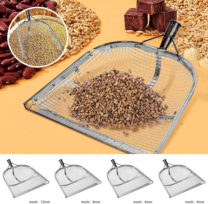 Leaking Soil Shovel Filter Stainless Steel Sieve 4mm/6mm/8mm/12mm Mesh Sifting Shovel for Sifting Corn Kernels Gardening Farm Chicken Coop and Goat Stall Multipurpose Dustpan (Sliver-8MM)