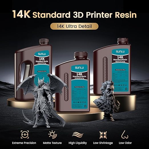 SUNLU 14K High Precision 3D Printer Resin 2KG, Standard 3D Printing Resin for Detail Printing Miniatures, Fast Curing 405nm UV Photopolymer Resin, Smooth Matte Surface, 2000G Grey