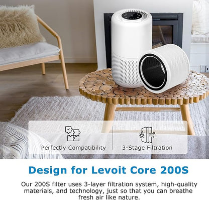 Core 200S-P Replacement Filter Compatible with LEVOIT Core 200S Smart WiFi Air PuriFier, Core 200S-RF Air Filter, White, 3 Pack