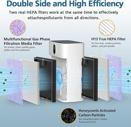 2 Pack HY4866 Multifunction Replacement Filters for MORENTO HY4866, WESTHEY HY4866, YIOU M1 Air Purifier, 3-in-1 HEPA Filter with High-Efficiency Activated Carbon Filter, Multifunction Version