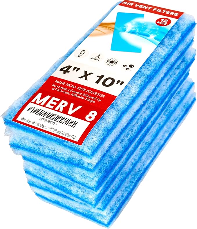 NORTHWEST ENTERPRISES Vent Filters, MERV 8 Electrostatic Triple Filtration, Floor Vent Register Filters - 4"x10", 90 Day Filtration (12)