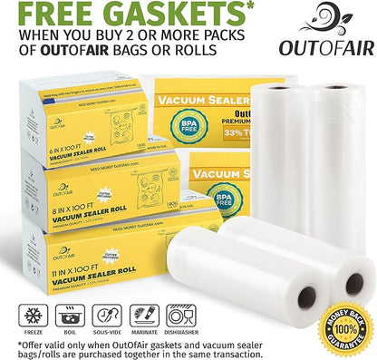 100 Vacuum Sealer Bags: Quart Size (8" x 12") by OutOfAir Works With FoodSaver & Other Machines - 33% Thicker BPA Free, Commercial Grade, 8 x 12 inches