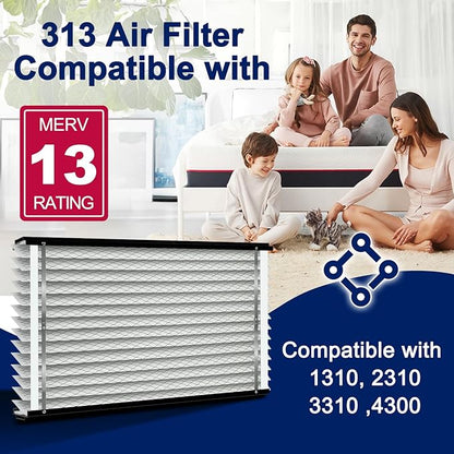 2-Pack 313 Air Filter Replacement Compatible with AprilAire Whole House Air Purifiers,Models 1310, 2310, 3310, 4300, MERV 13 20x20x4 Pleated HVAC AC Furnace Filter