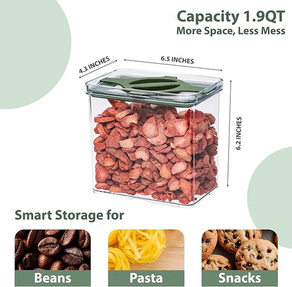 4-Pack Airtight Pantry Containers, 1.9 QT Clear SAN Food Storage Jars with Twist-Lock Lids, Detachable for Easy Cleaning, Stackable for Cereal, Pasta, Rice, Oats & Snacks White