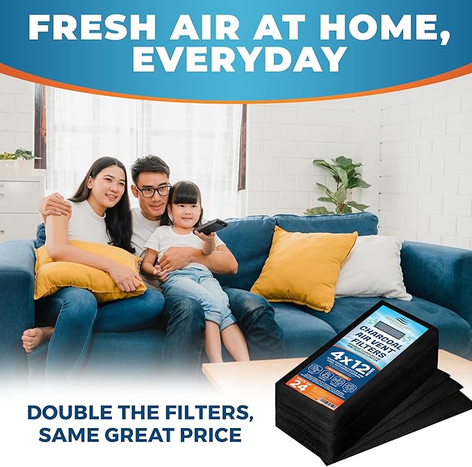Activated Carbon Air Vent Filters for Home - 4" x 12" Dust Control Floor Vent Filters - Air Filter Freshener for Home Vents to Purify Indoor Air and Homes - Register Filters for Floor Vents (24-Pack)