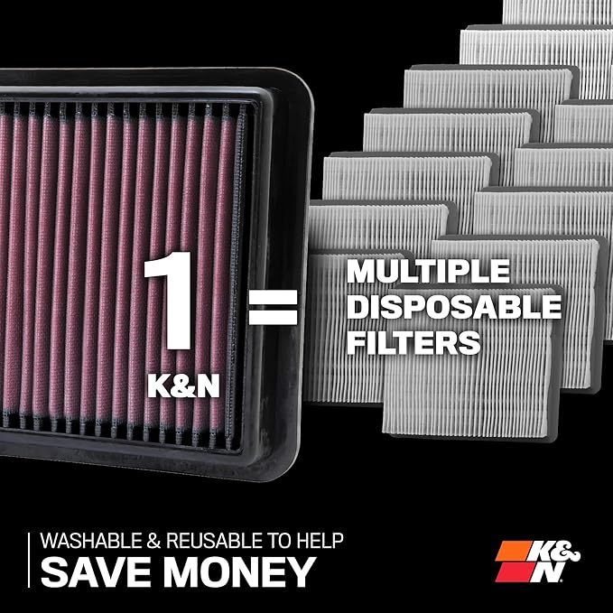 K&N Engine Air Filter: Increase Power & Acceleration, Washable, Premium, Replacement Car Air Filter: Compatible with 2005-2010 Ford Mustang and Mustang GT, 33-2298