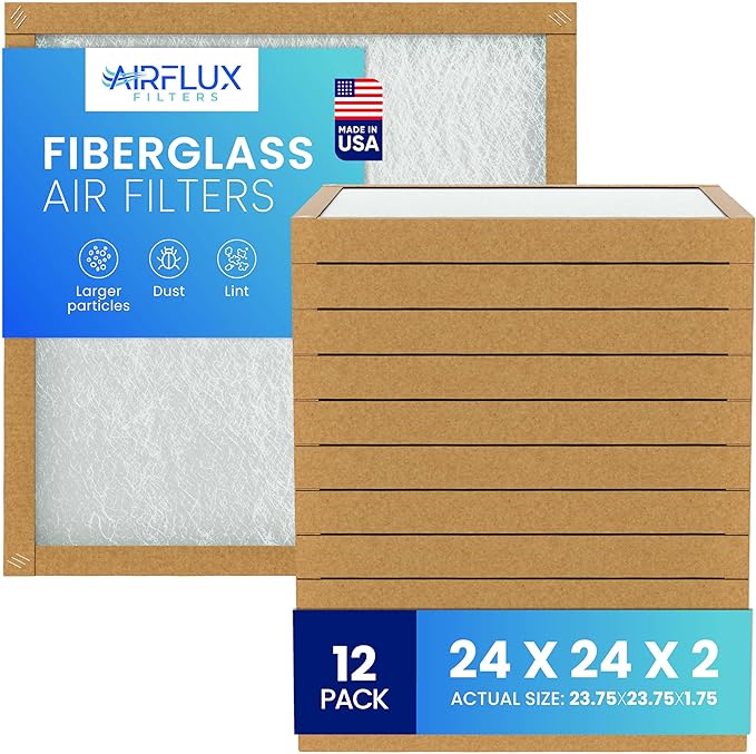 Fiberglass Air Filter -24x24x2Air Filter 12 Pack - Non Pleated 24"x24"x2", AC Filters for Home, Fiberglass, HVAC filters, Heater, Furnace Catcher for Dust - 1 YEAR SUPPLY
