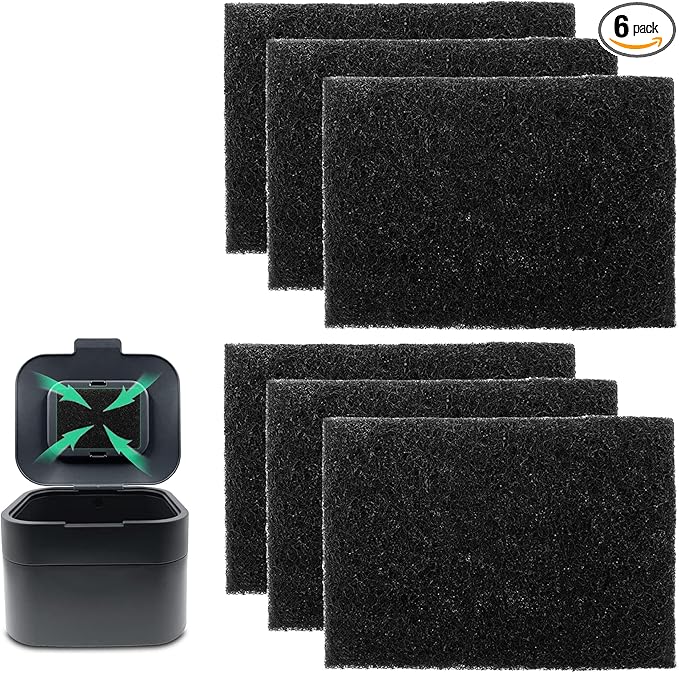 Trash Can Odor Absorbing Filter Refills for Joseph Joseph Intelligent Waste Compost Bin Food Waste Caddy, Charcoal Deodorizer Compatible with Trash Cans with Filter Compartment (6-Pack)