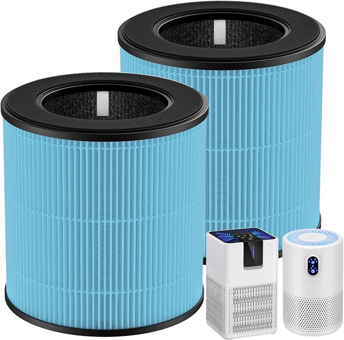 M05 B-D02L Smoke Filter Compatible with MOOKA M05/ B-D02L Air Purifi-ers, for KOIOS B-D02L, for VEWIOR B-D02U, HEPA Filter and Activated Carbon Filtration, 2 Pack, Blue