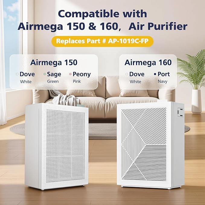 2 Sets 150 Filter Replacement for Coway Airmega 150(W) 150(K) Air Purifier, 2 X HEPA and 8 X Active Carbon Filter, AP-1019C-FP