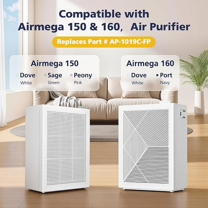2 Sets 150 Filter Replacement for Coway Airmega 150(W) 150(K) Air Purifier, 2 X HEPA and 8 X Active Carbon Filter, AP-1019C-FP