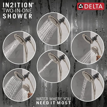 Delta 4-Setting In2ition 2-in-1 Dual Shower Head with Clarifi Standard Shower Filter Attachment, Brushed Nickel Shower Head with Filter, SpotShield Brushed Nickel 7SF110BSN
