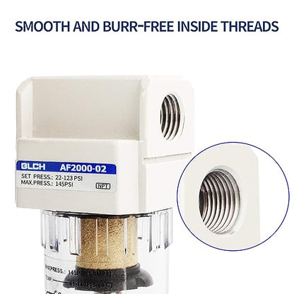 BLCH 1/4" NPT Air Line Dryer - Air Dryer for Compressor,Compressed Air Dryer Air Drying System AF2000-02Z Manual Drain Poly Bowl 0-160 PSI 5μm