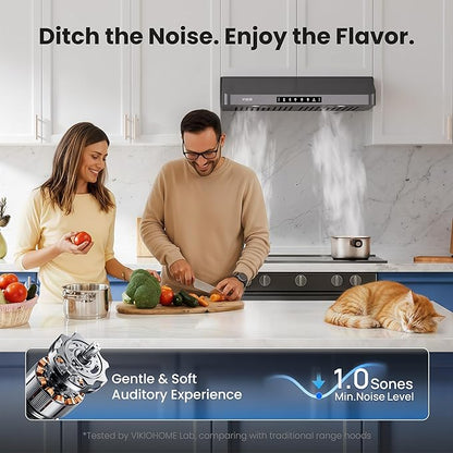 36 inch Black Undercabinet Range Hood, 980CFM Kitchen Range Hood with 3-Speeds Gesture Sensing & Touch, Stainless Steel Kitchen Vent Hood with Permanent Baffle Filters, Top and Rear Vents