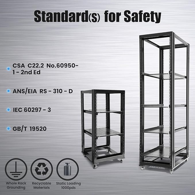 Raising Electronics Server Rack Open Frame Rack 4 Post 19 inch Adjustable Server/Audio Rack Cold Rolled Steel(42U,17Depth)