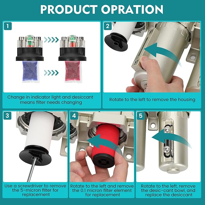 1/2" NPT Industrial Air Dryer for Compressor,4 Stage Air Compressor Water Separator System,Filter Oil Water Separator Dryer for Plasma Cutter and Paint Spray,Auto Drain