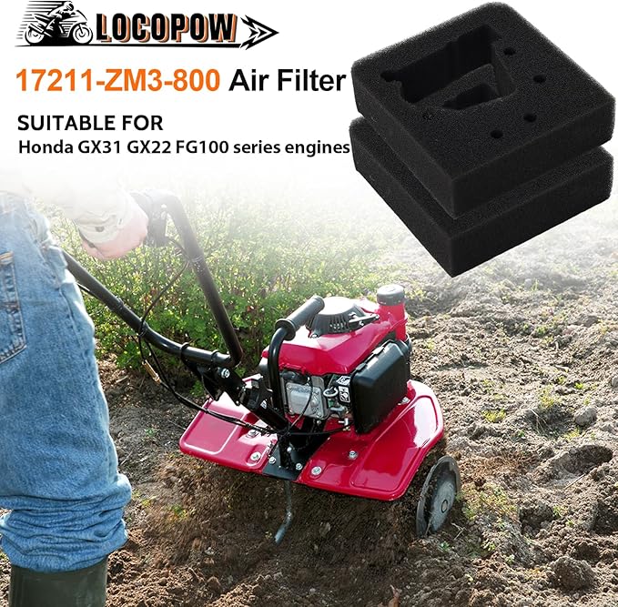 LOCOPOW 17211-ZM3-800 Air Filter Fits Honda GX31 GX22 GX 31 22 Engines FG100 Tiller Cultivator Pack of 2