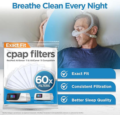 resplabs CPAP Filters Compatible with The ResMed AirSense 11 CPAP Machine, Standard Disposable Filter Replacements - 60 Pack