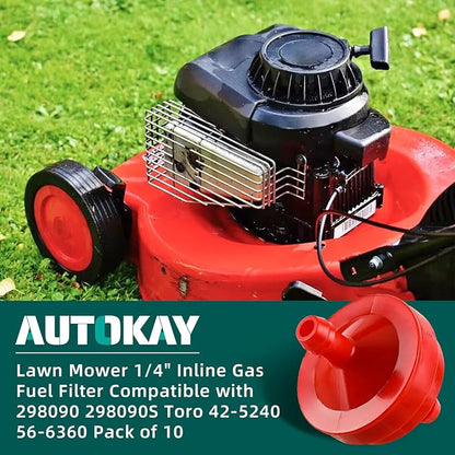 AUTOKAY Lawn Mower 1/4" Inline Gas Fuel Filter Compatible with 298090 298090S Toro 42-5240 56-6360 John Deere AM107314 LG298090 LG298090S PT4265 Pack of 10
