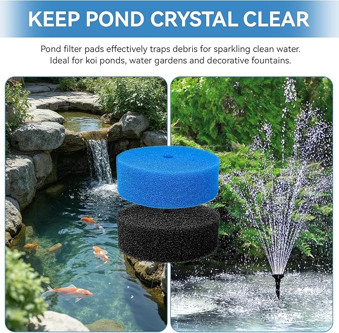 Pond Filter Replacement Pads for FP900 & FP1250UV Pressurized Pond Filter, Coarse and Fine Filter Media for Outdoor Fish Ponds (2 Pack)